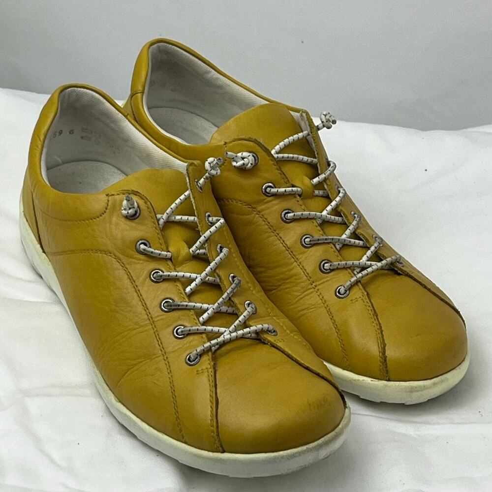 Remonte Womens Size 39 US 8 Yellow Lace Up Leather Slip On Sneakers Casual Shoes